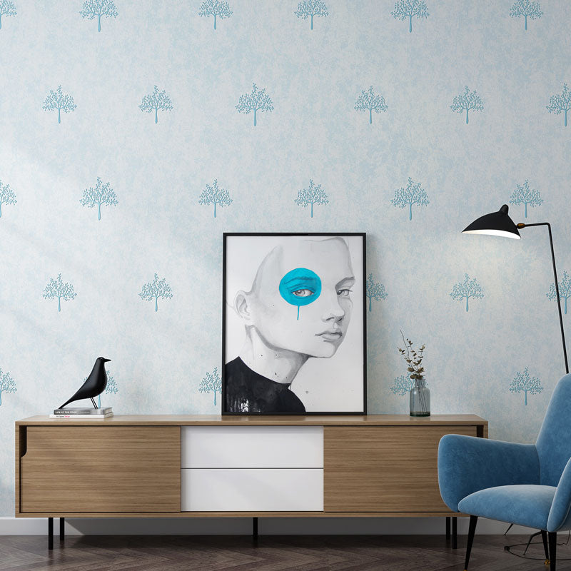 Non-Woven Wallpaper Roll for Children with Simple Tree Pattern, Soft Color, 20.5"W x 31'L Light Blue Clearhalo 'Modern wall decor' 'Modern' 'Wallpaper' Wall Decor' 929357