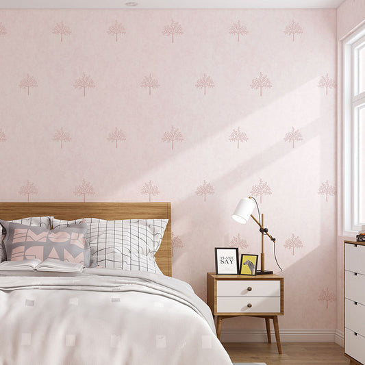 Non-Woven Wallpaper Roll for Children with Simple Tree Pattern, Soft Color, 20.5"W x 31'L Light Pink Clearhalo 'Modern wall decor' 'Modern' 'Wallpaper' Wall Decor' 929360