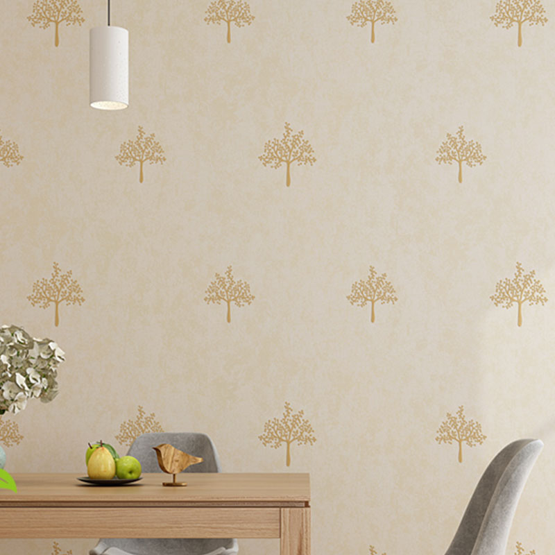Non-Woven Wallpaper Roll for Children with Simple Tree Pattern, Soft Color, 20.5"W x 31'L Light Yellow Clearhalo 'Modern wall decor' 'Modern' 'Wallpaper' Wall Decor' 929363