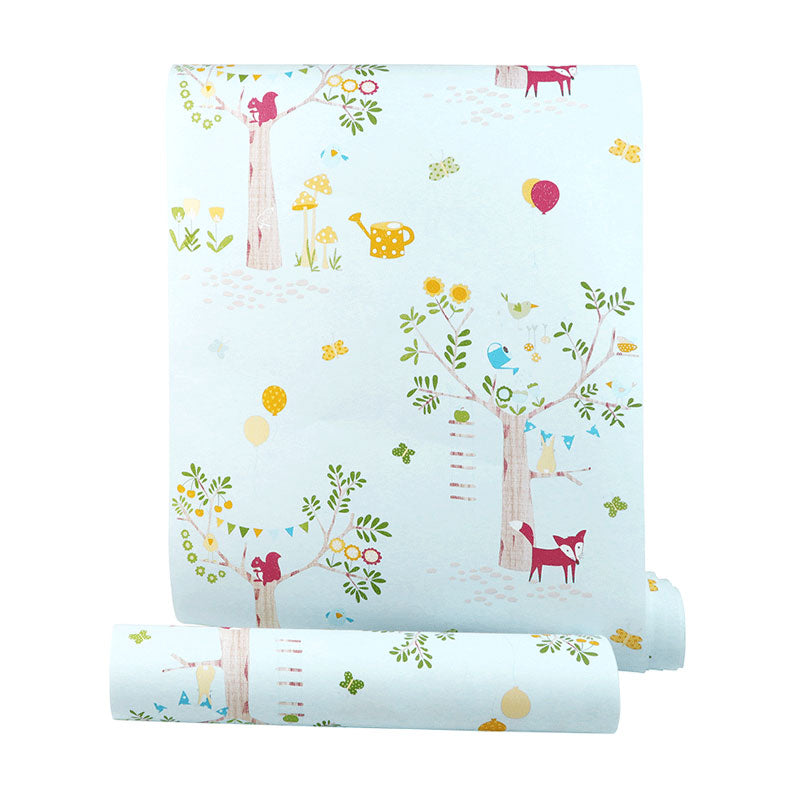 Decorative Non-Pasted Wallpaper Forest and Balloon Non-Woven Wall Decor in Pastel Color for Kid Clearhalo 'Wall Decor' 'Wallpaper' 929368
