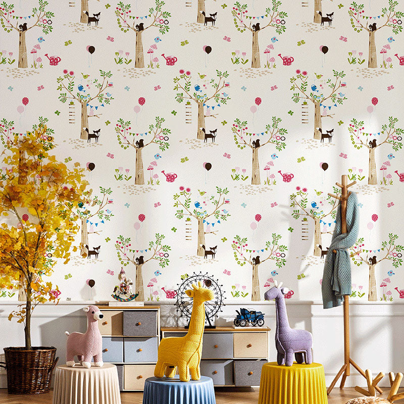 Decorative Non-Pasted Wallpaper Forest and Balloon Non-Woven Wall Decor in Pastel Color for Kid Beige Clearhalo 'Wall Decor' 'Wallpaper' 929371