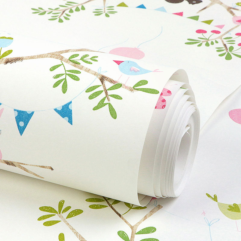 Decorative Non-Pasted Wallpaper Forest and Balloon Non-Woven Wall Decor in Pastel Color for Kid Clearhalo 'Wall Decor' 'Wallpaper' 929373