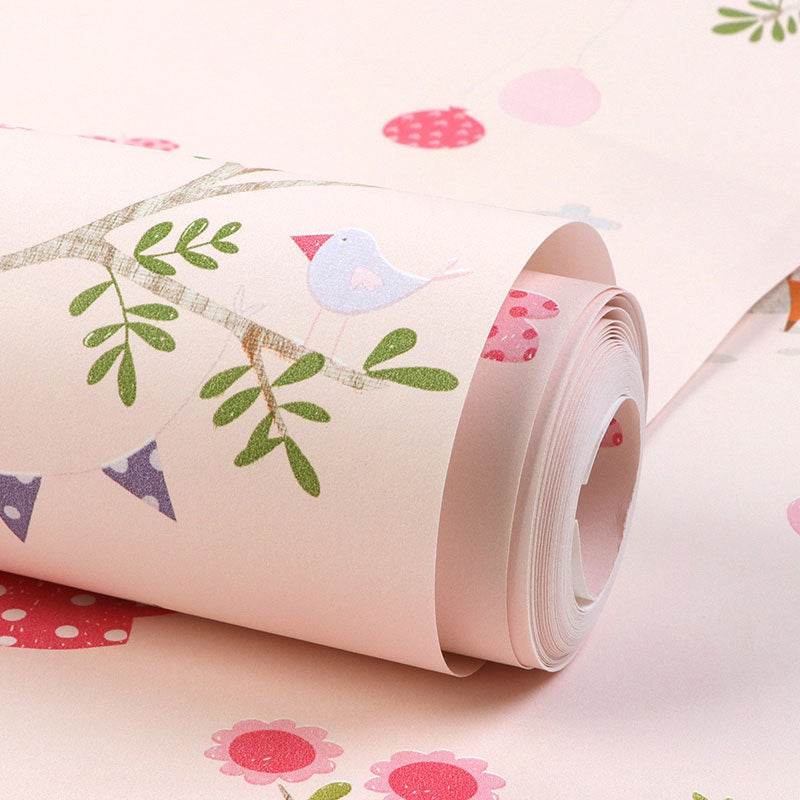Decorative Non-Pasted Wallpaper Forest and Balloon Non-Woven Wall Decor in Pastel Color for Kid Clearhalo 'Wall Decor' 'Wallpaper' 929376