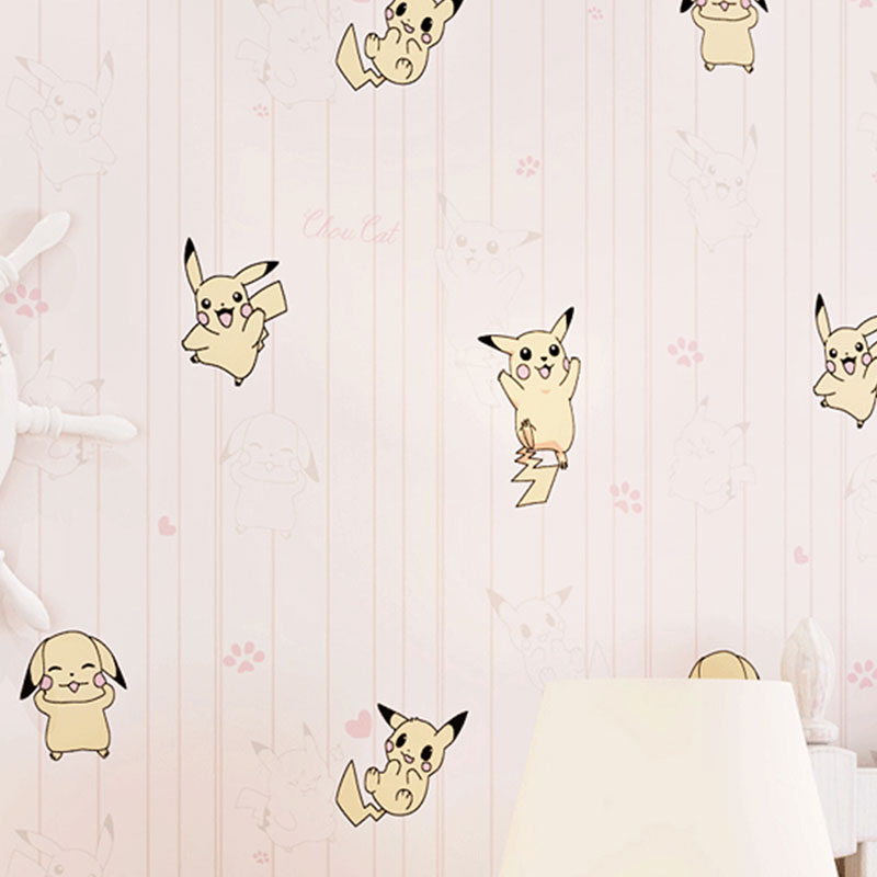 Non-Pasted Wallpaper Roll with Pastel Color Brick and Cartoon Animal Design for Kid, 20.5"W x 31'L Light Pink Clearhalo 'Wall Decor' 'Wallpaper' 929391
