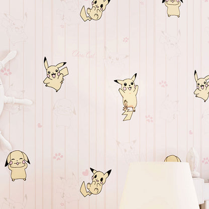 Non-Pasted Wallpaper Roll with Pastel Color Brick and Cartoon Animal Design for Kid, 20.5"W x 31'L Light Pink Clearhalo 'Wall Decor' 'Wallpaper' 929391
