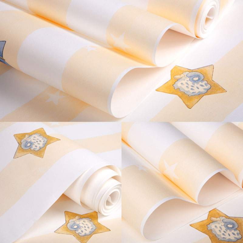 Decorative Soft Color Wallpaper Roll Non-Pasted Star and Fish Wall Covering for Girl, Non-Pasted Clearhalo 'Wall Decor' 'Wallpaper' 929420