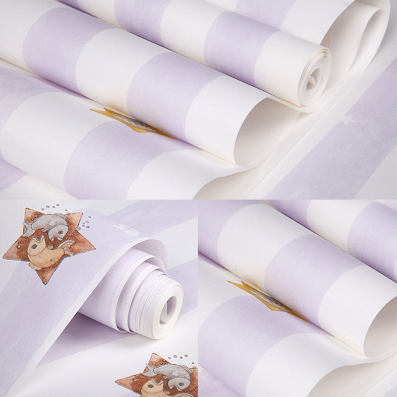Decorative Soft Color Wallpaper Roll Non-Pasted Star and Fish Wall Covering for Girl, Non-Pasted Clearhalo 'Wall Decor' 'Wallpaper' 929426