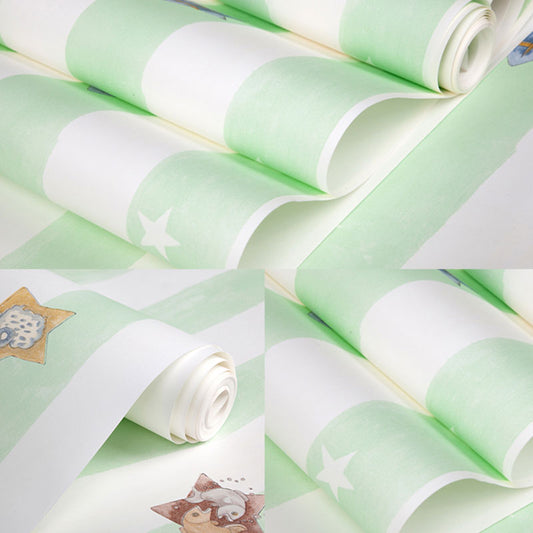 Decorative Soft Color Wallpaper Roll Non-Pasted Star and Fish Wall Covering for Girl, Non-Pasted