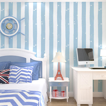 Non-Pasted Wallpaper Roll Non-Pasted Stripe Wall Covering for Children's Bedroom Decoration Light Blue Clearhalo 'Wall Decor' 'Wallpaper' 929438
