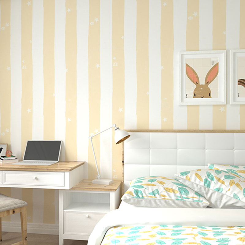 Non-Pasted Wallpaper Roll Non-Pasted Stripe Wall Covering for Children's Bedroom Decoration Light Yellow Clearhalo 'Wall Decor' 'Wallpaper' 929441