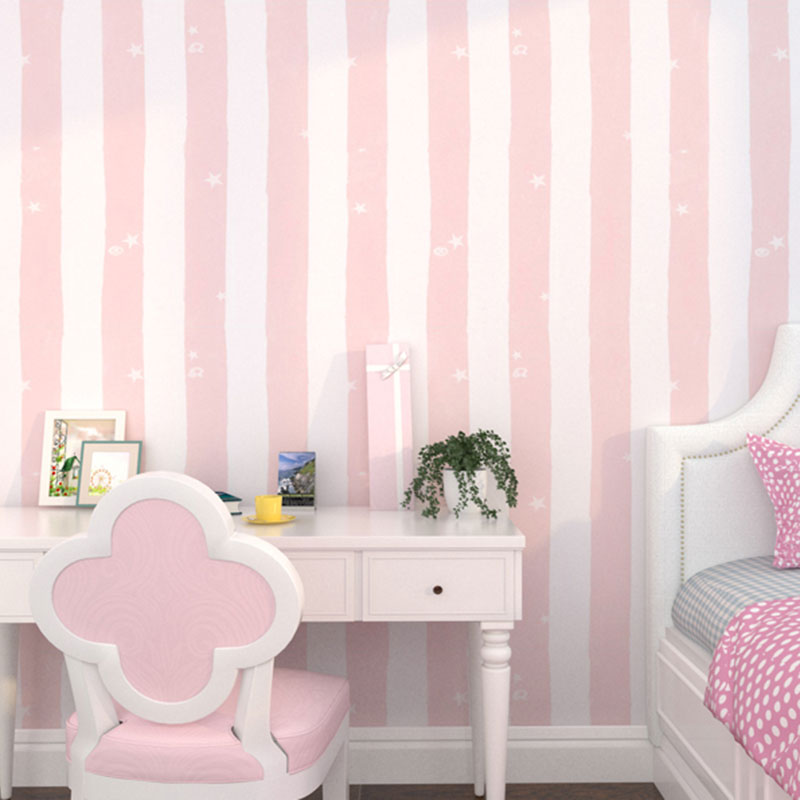 Non-Pasted Wallpaper Roll Non-Pasted Stripe Wall Covering for Children's Bedroom Decoration Light Pink Clearhalo 'Wall Decor' 'Wallpaper' 929444