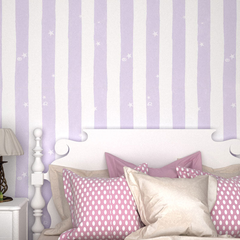 Non-Pasted Wallpaper Roll Non-Pasted Stripe Wall Covering for Children's Bedroom Decoration Light Purple Clearhalo 'Wall Decor' 'Wallpaper' 929447
