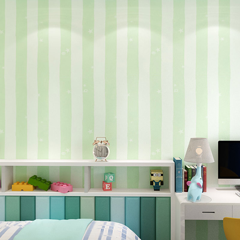 Non-Pasted Wallpaper Roll Non-Pasted Stripe Wall Covering for Children's Bedroom Decoration Light Green Clearhalo 'Wall Decor' 'Wallpaper' 929450