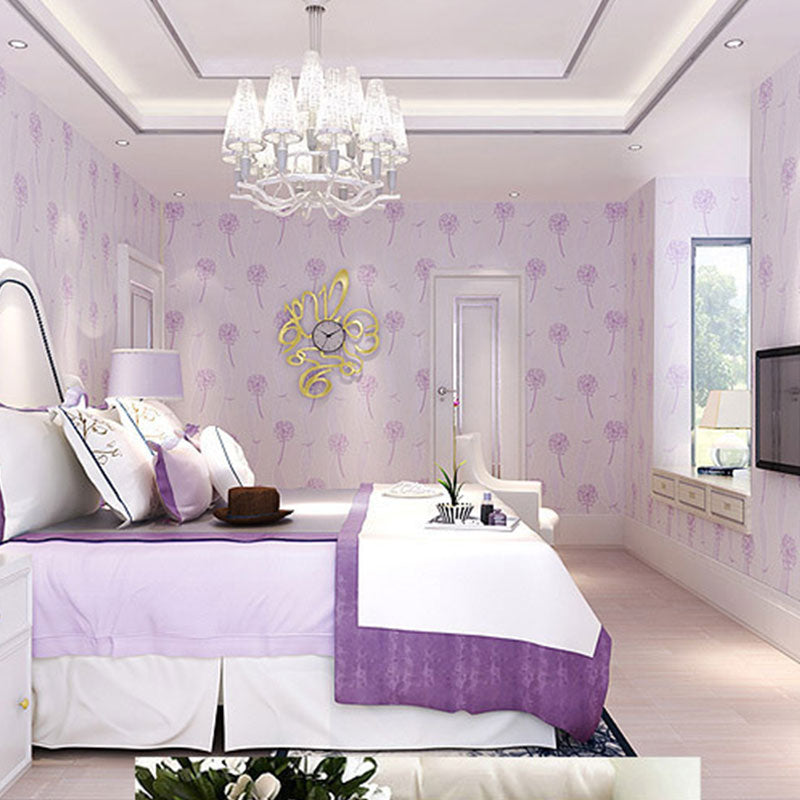 Pastel Color Dandelion Wallpaper 33' x 20.5" Non-Pasted Decorative Wall Covering Light Purple Clearhalo 'Wall Decor' 'Wallpaper' 929488