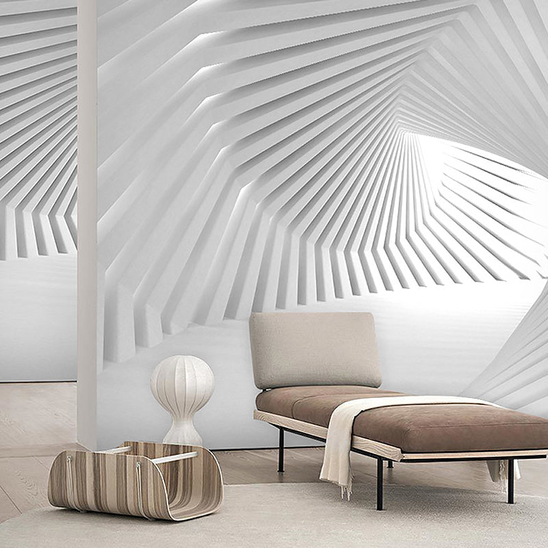 Nordic Modern Wall Art Pastel Color 3D Outstretched Tunnel Big Mural for Coffee Shop and Dress Room White Clearhalo 'Wall Decor' 'Wall Mural' 929570