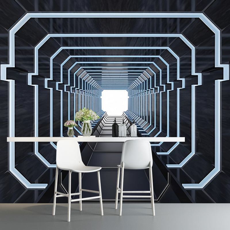 Modern Wall Art for Meeting Room, Black and White 3D Outstretched Tunnel, Made to Measure Dark Blue A Clearhalo 'Wall Decor' 'Wall Mural' 929626