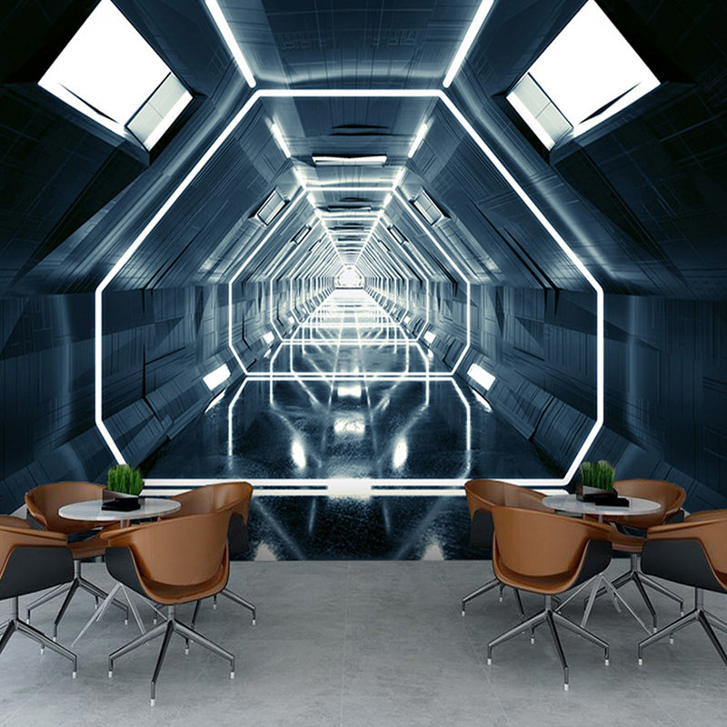 Modern Wall Art for Meeting Room, Black and White 3D Outstretched Tunnel, Made to Measure Dark Blue B Clearhalo 'Wall Decor' 'Wall Mural' 929632