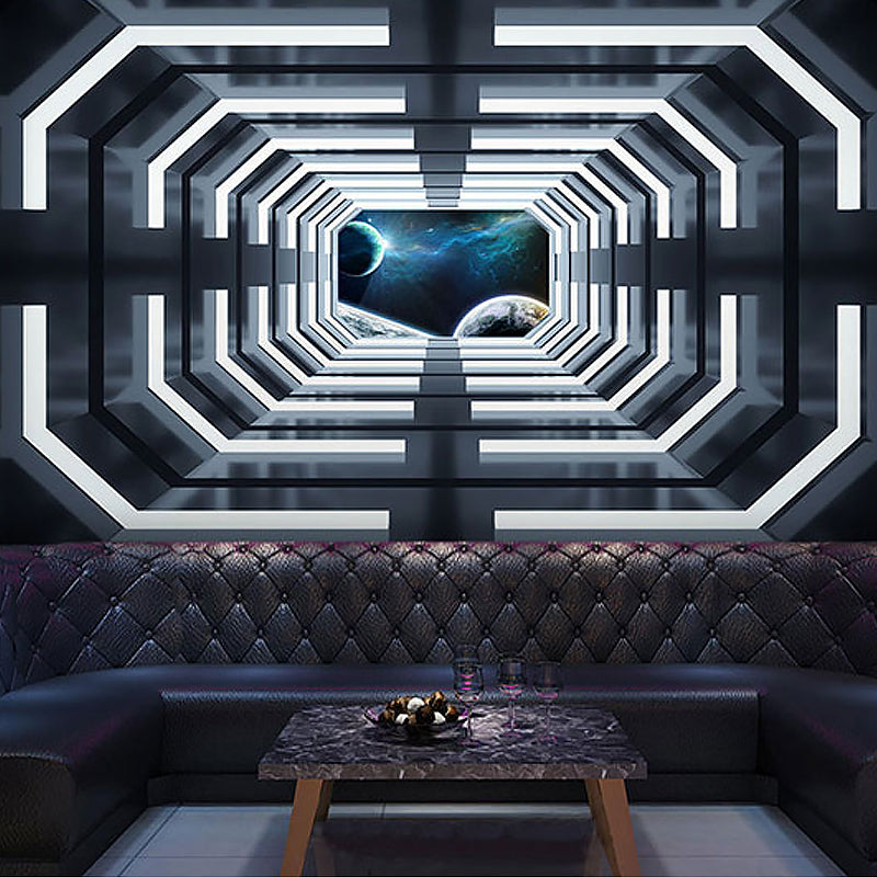 Modern Wall Art for Meeting Room, Black and White 3D Outstretched Tunnel, Made to Measure Clearhalo 'Wall Decor' 'Wall Mural' 929646