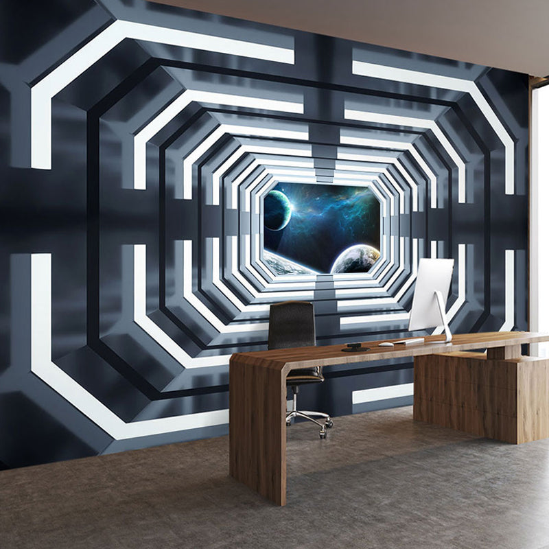 Modern Wall Art for Meeting Room, Black and White 3D Outstretched Tunnel, Made to Measure Clearhalo 'Wall Decor' 'Wall Mural' 929647