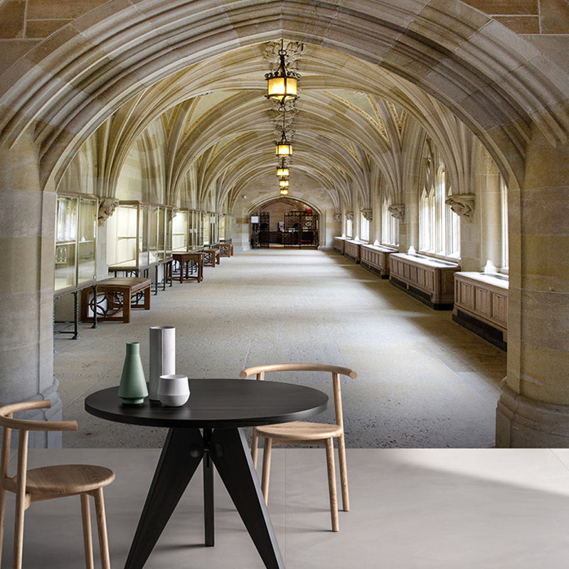 Non-Woven Big Wall Decor Pastel Color 3D Classic Palace Wall Murals, Personalized Size Available Light Yellow Clearhalo 'Wall Decor' 'Wall Mural' 929784