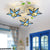 3 Heads Star Semi Flush Light Modernism Tiffany Stained Glass Ceiling Light Fixture in Yellow/Orange/Blue/Clear/Multi-Color Blue Clearhalo 'Ceiling Lights' 'Close To Ceiling Lights' 'Close to ceiling' 'Glass shade' 'Glass' 'Island Lights' 'Semi-flushmount' 'Tiffany close to ceiling' 'Tiffany' Lighting' 93008