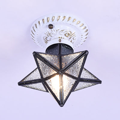 Tiffany Rustic Star Flush Light 1 Head Stained Glass Mini Ceiling Light in Blue/Clear/Blue-Yellow-Green for Bedroom Clear Clearhalo 'Ceiling Lights' 'Close To Ceiling Lights' 'Close to ceiling' 'Glass shade' 'Glass' 'Pendant Lights' 'Semi-flushmount' 'Tiffany close to ceiling' 'Tiffany' Lighting' 93029