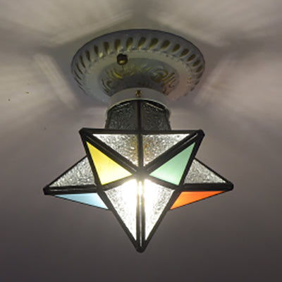 Tiffany Rustic Star Flush Light 1 Head Stained Glass Mini Ceiling Light in Blue/Clear/Blue-Yellow-Green for Bedroom Blue-Yellow-Green Clearhalo 'Ceiling Lights' 'Close To Ceiling Lights' 'Close to ceiling' 'Glass shade' 'Glass' 'Pendant Lights' 'Semi-flushmount' 'Tiffany close to ceiling' 'Tiffany' Lighting' 93030