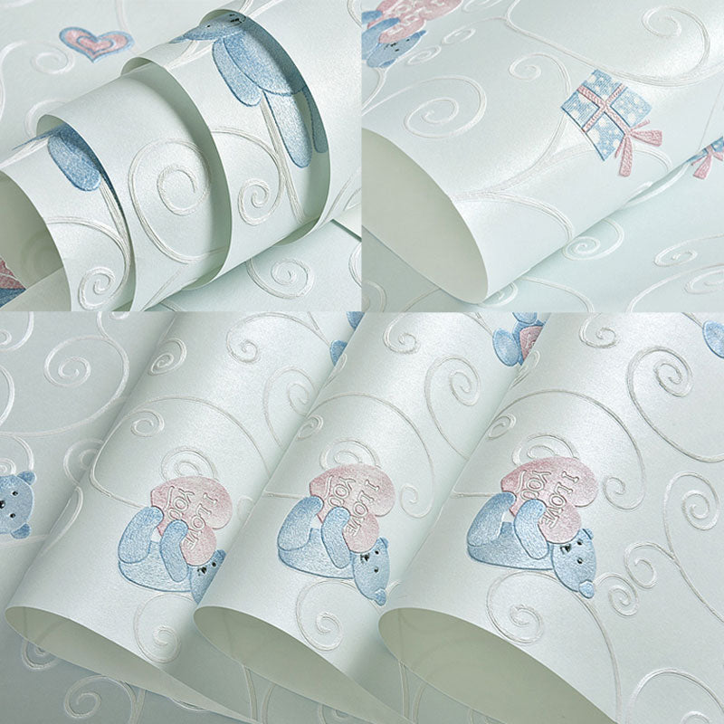 Modern 3D Cartoon Bear Wallpaper Stain-Resistant Non-Pasted Wall Covering, 33'L x 20.5"W Clearhalo 'Wall Decor' 'Wallpaper' 930333