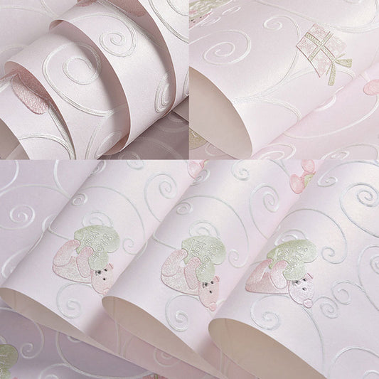 Modern 3D Cartoon Bear Wallpaper Stain-Resistant Non-Pasted Wall Covering, 33'L x 20.5"W Clearhalo 'Wall Decor' 'Wallpaper' 930337