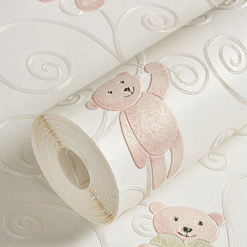 Modern 3D Cartoon Bear Wallpaper Stain-Resistant Non-Pasted Wall Covering, 33'L x 20.5"W Beige Clearhalo 'Wall Decor' 'Wallpaper' 930342