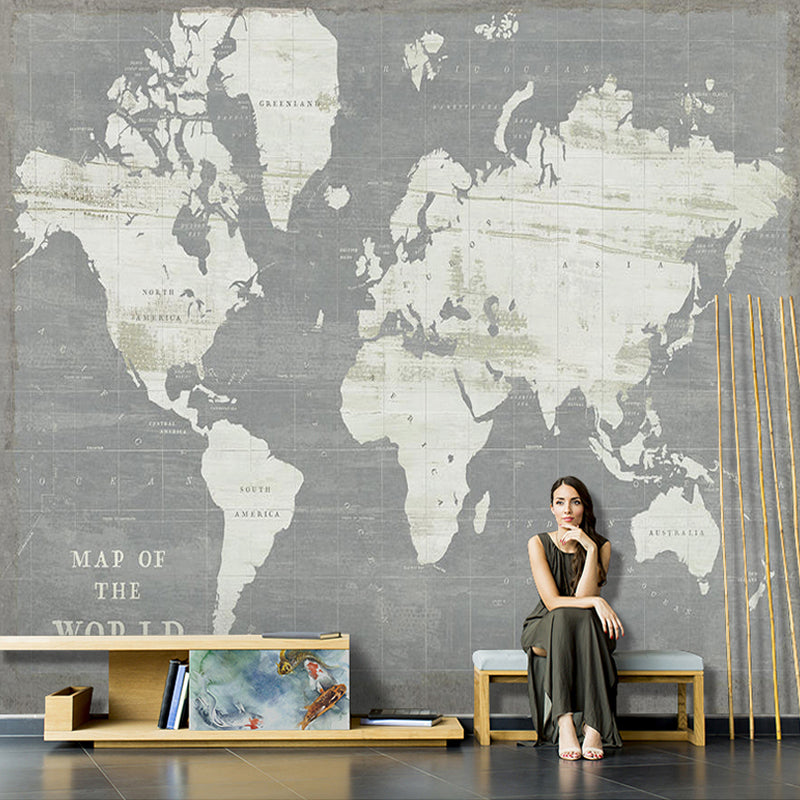 Whole World Map Mural Wallpaper for Living Room Fantasy Wall Decor in Dark Color, Stain-Resistant Clearhalo 'Wall Decor' 'Wall Mural' 930964