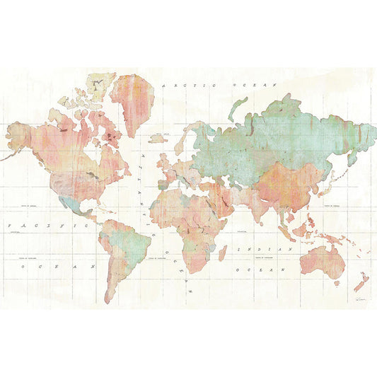 Fresh Green World Map Mural Wallpaper for Restaurant Decoration, Non-Woven Material Clearhalo 'Wall Decor' 'Wall Mural' 930970