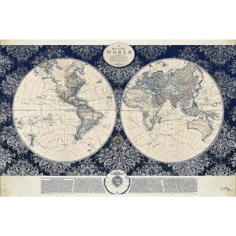 Full World Map Wall Art Nostalgic Novelty Mural Wallpaper in Light Color, Custom-Made Clearhalo 'Wall Decor' 'Wall Mural' 931015
