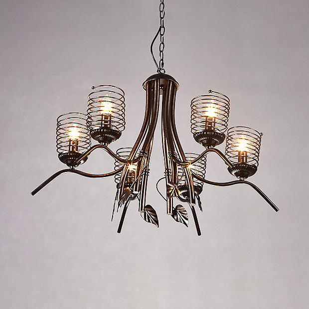 Wire Frame Iron Chandelier Lighting Industrial Loft 6 Bulbs Restaurant Pendant Lamp in Black Clearhalo 'Cast Iron' 'Ceiling Lights' 'Chandeliers' 'Industrial Chandeliers' 'Industrial' 'Metal' 'Middle Century Chandeliers' 'Rustic Chandeliers' 'Tiffany' Lighting' 93341