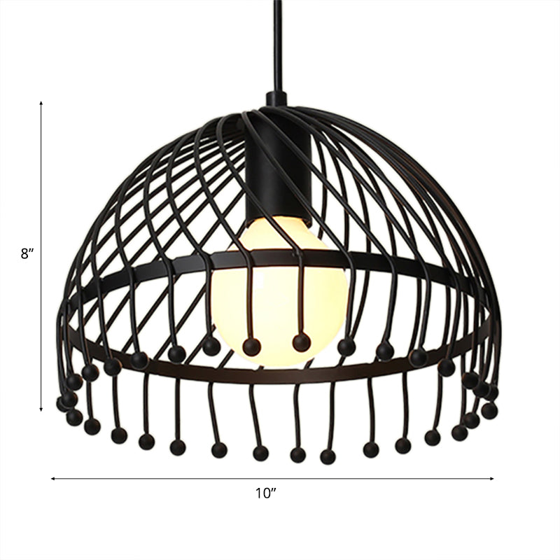1 Light Dome Caged Pendant Lamp Retro Loft Black Finish Metal Hanging Ceiling Light for Living Room Clearhalo 'Art Deco Pendants' 'Black' 'Cast Iron' 'Ceiling Lights' 'Ceramic' 'Crystal' 'Industrial Pendants' 'Industrial' 'Metal' 'Middle Century Pendants' 'Pendant Lights' 'Pendants' 'Rustic Pendants' 'Tiffany' Lighting' 93413