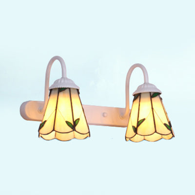 Beige Glass Lily Wall Mounted Lighting Tiffany 2 Heads White Vanity Light Fixture Clearhalo 'Industrial' 'Middle century wall lights' 'Tiffany wall lights' 'Tiffany' 'Wall Lamps & Sconces' 'Wall Lights' Lighting' 93535