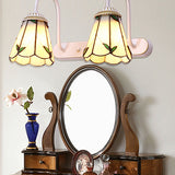 Beige Glass Lily Wall Mounted Lighting Tiffany 2 Heads White Vanity Light Fixture Beige Clearhalo 'Industrial' 'Middle century wall lights' 'Tiffany wall lights' 'Tiffany' 'Wall Lamps & Sconces' 'Wall Lights' Lighting' 93536