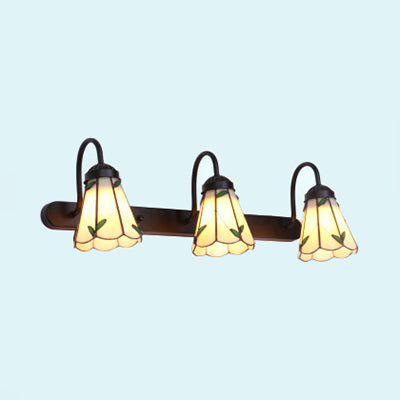 Lily Wall Mounted Light Tiffany Beige Glass 3 Heads Black Vanity Lighting Fixture for Bathroom Beige Clearhalo 'Industrial' 'Middle century wall lights' 'Tiffany wall lights' 'Tiffany' 'Wall Lamps & Sconces' 'Wall Lights' Lighting' 93614