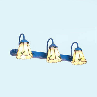 Flared Beige Glass Wall Mounted Light Tiffany 3 Heads Blue Vanity Lighting Fixture Beige Clearhalo 'Industrial' 'Middle century wall lights' 'Tiffany wall lights' 'Tiffany' 'Wall Lamps & Sconces' 'Wall Lights' Lighting' 93619