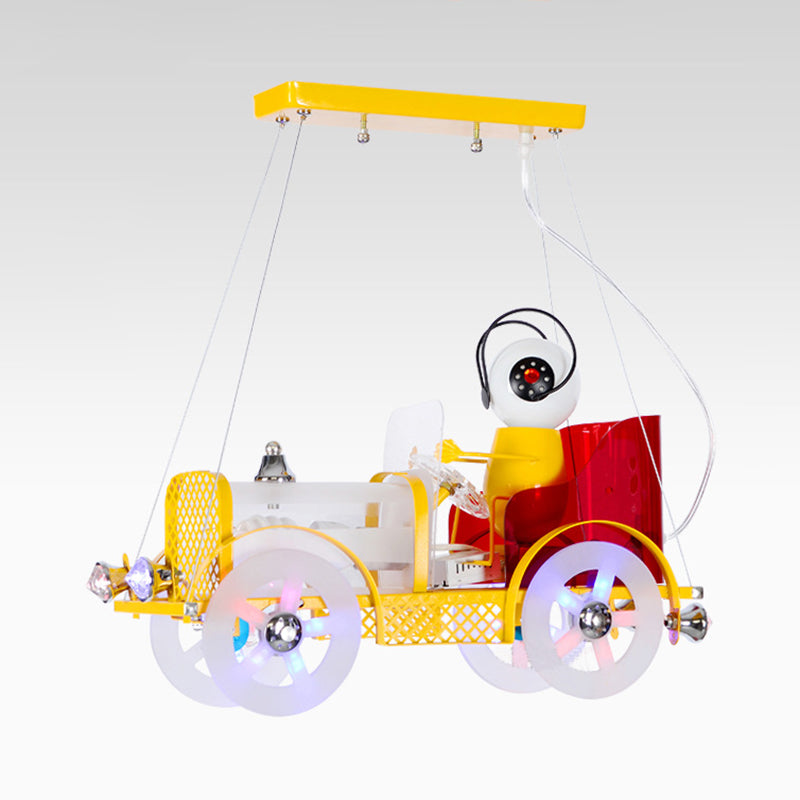 Yellow Car Hanging Light Cartoon Iron Pendant Light Fixture for Kid Bedroom Clearhalo 'Ceiling Lights' 'Chandeliers' 'Close To Ceiling Lights' 'Glass shade' 'Glass' Lighting' 93957