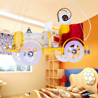 Yellow Car Hanging Light Cartoon Iron Pendant Light Fixture for Kid Bedroom Clearhalo 'Ceiling Lights' 'Chandeliers' 'Close To Ceiling Lights' 'Glass shade' 'Glass' Lighting' 93958