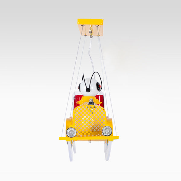 Yellow Car Hanging Light Cartoon Iron Pendant Light Fixture for Kid Bedroom Clearhalo 'Ceiling Lights' 'Chandeliers' 'Close To Ceiling Lights' 'Glass shade' 'Glass' Lighting' 93959