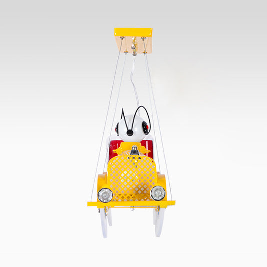 Yellow Car Hanging Light Cartoon Iron Pendant Light Fixture for Kid Bedroom Clearhalo 'Ceiling Lights' 'Chandeliers' 'Close To Ceiling Lights' 'Glass shade' 'Glass' Lighting' 93959