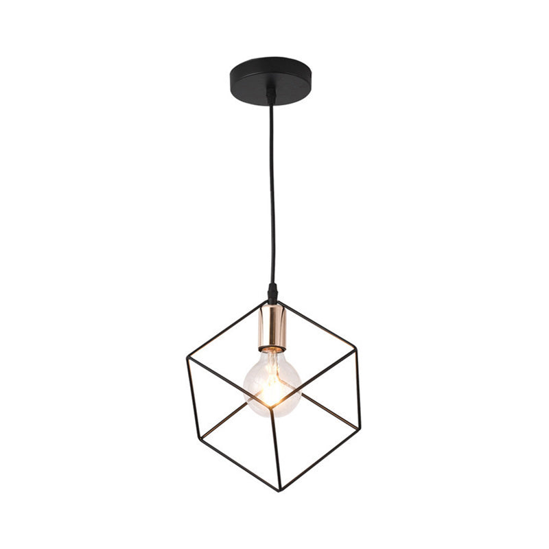 1 Light Squared Cage Ceiling Lighting Retro Style Black Finish Metal Hanging Light Fixture for Living Room Clearhalo 'Art Deco Pendants' 'Black' 'Cast Iron' 'Ceiling Lights' 'Ceramic' 'Crystal' 'Industrial Pendants' 'Industrial' 'Metal' 'Middle Century Pendants' 'Pendant Lights' 'Pendants' 'Rustic Pendants' 'Tiffany' Lighting' 94235