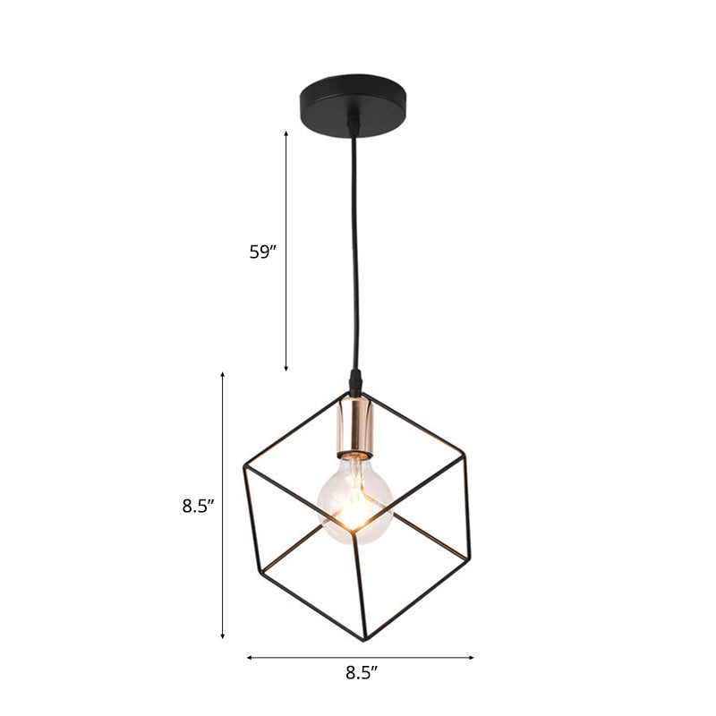 1 Light Squared Cage Ceiling Lighting Retro Style Black Finish Metal Hanging Light Fixture for Living Room Clearhalo 'Art Deco Pendants' 'Black' 'Cast Iron' 'Ceiling Lights' 'Ceramic' 'Crystal' 'Industrial Pendants' 'Industrial' 'Metal' 'Middle Century Pendants' 'Pendant Lights' 'Pendants' 'Rustic Pendants' 'Tiffany' Lighting' 94236
