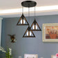 3 Heads Hanging Lamp Retro Industrial Triangle Metallic Pendant Lighting with Wire Guard and Linear/Round Canopy in Black/White Black Round Clearhalo 'Ceiling Lights' 'Modern Pendants' 'Modern' 'Pendant Lights' 'Pendants' Lighting' 94290