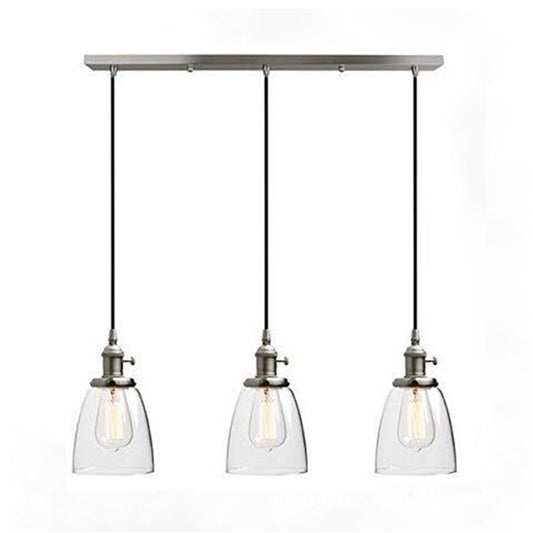 3 Lights Clear Glass Multi Pendant Light Fitting Industrial Chrome Tapered Dining Room Hanging Lamp with Linear Canopy Clear Clearhalo 'Ceiling Lights' 'Glass shade' 'Glass' 'Industrial Pendants' 'Industrial' 'Middle Century Pendants' 'Pendant Lights' 'Pendants' 'Tiffany' Lighting' 94409