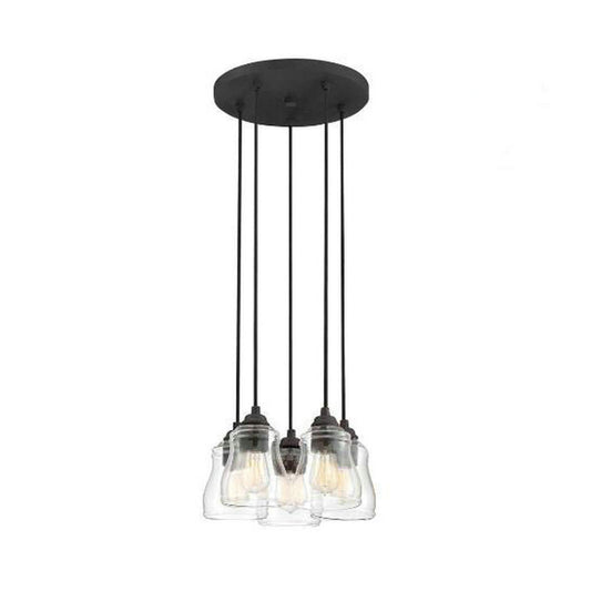 5-Light Multi Pendant with Curved Shade Clear Glass Rustic Dining Room Hanging Light Fixture with Round Canopy Clearhalo 'Ceiling Lights' 'Glass shade' 'Glass' 'Industrial Pendants' 'Industrial' 'Middle Century Pendants' 'Pendant Lights' 'Pendants' 'Tiffany' Lighting' 94411