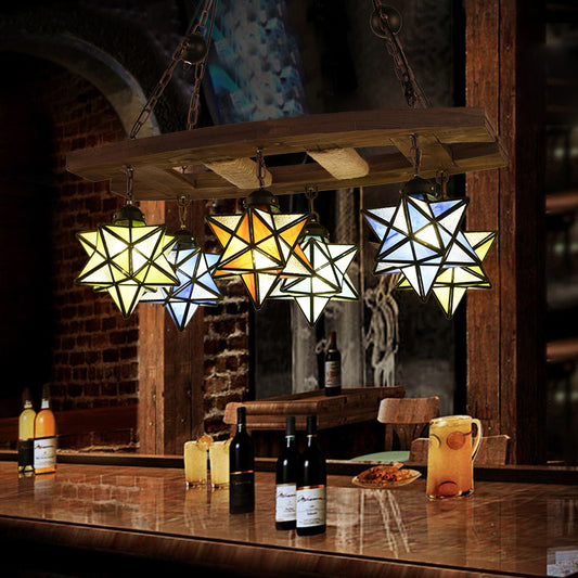 Multi Color Star Chandelier Stained Glass 6 Lights Rustic Loft Hanging Pendant Light in Rust for Bar Rust Clearhalo 'Ceiling Lights' 'Chandeliers' 'Industrial' 'Middle Century Chandeliers' 'Tiffany Chandeliers' 'Tiffany close to ceiling' 'Tiffany' Lighting' 94428