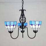 Nautical Bowl Pendant Light with Gooseneck Blue Glass 3 Lights Ceiling Chandelier for Foyer Blue Clearhalo 'Ceiling Lights' 'Chandeliers' 'Industrial' 'Middle Century Chandeliers' 'Tiffany Chandeliers' 'Tiffany close to ceiling' 'Tiffany' Lighting' 94483
